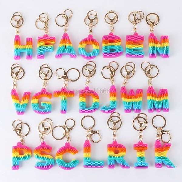 

decompression toy rainbow letter pvc keychain pendant soft silicone color car bridal gift party supplies baby shower decorations