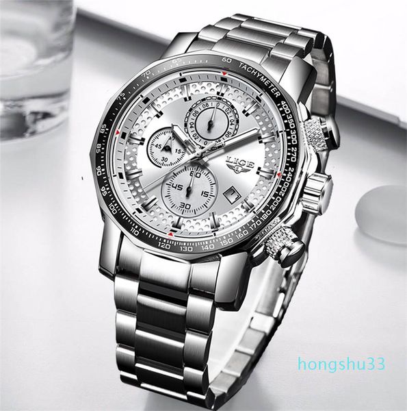 

wristwatches 2021 fashion mens watches stainless steel sport chronograph quartz watch men white, Slivery;brown