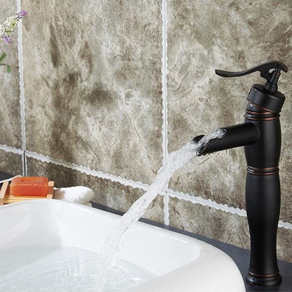 

bathroom sink faucets liuyue basin copper dark bronze tall waterfall faucet wash-basin cold water mixer taps torneira