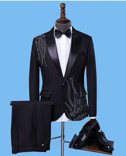 

men's suits & blazers fashion men black embroidery slim fit red white/black wedding business male tuxedos single buttons suit njt8