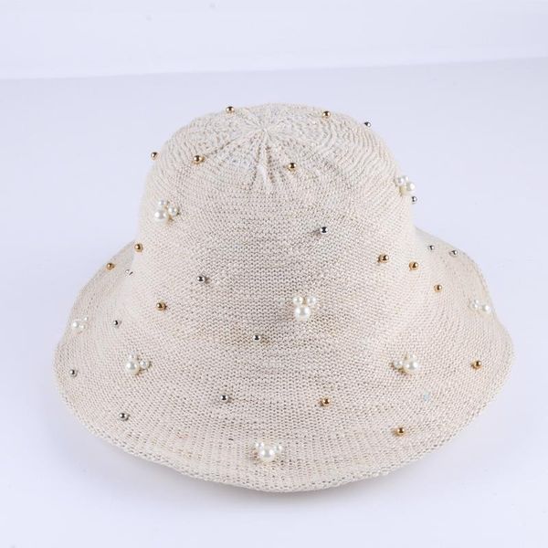 

caps & hats small fragrance all over the sky star pearl decorative hat female summer big brim basin foldable korean fisherman, Yellow