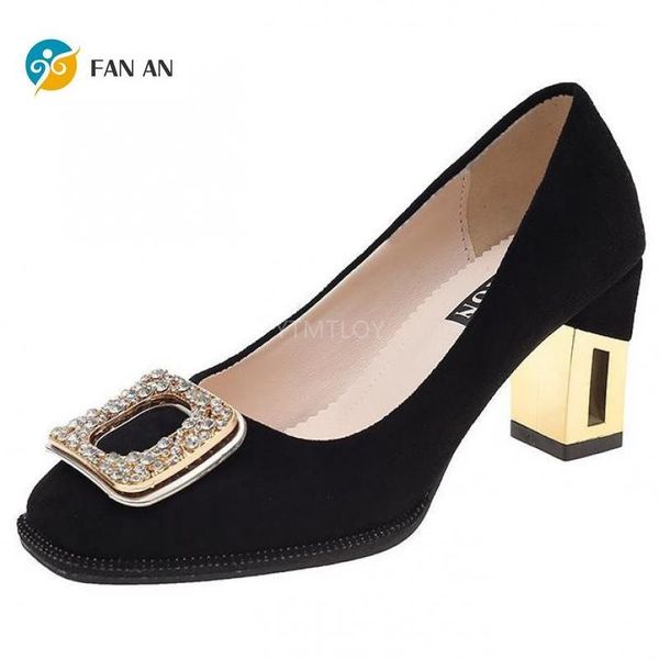 

fashion women shoes elegant ladies pink black square toe shiny crystal buckle decoration dress