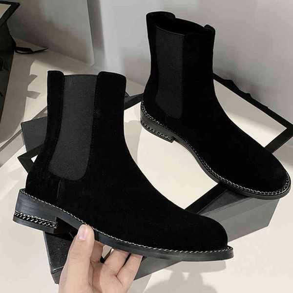 

boots ins women ankle boots natural leather cowhide + cow suede chelsea spring and autumn fashion all-match womens wmys, Black