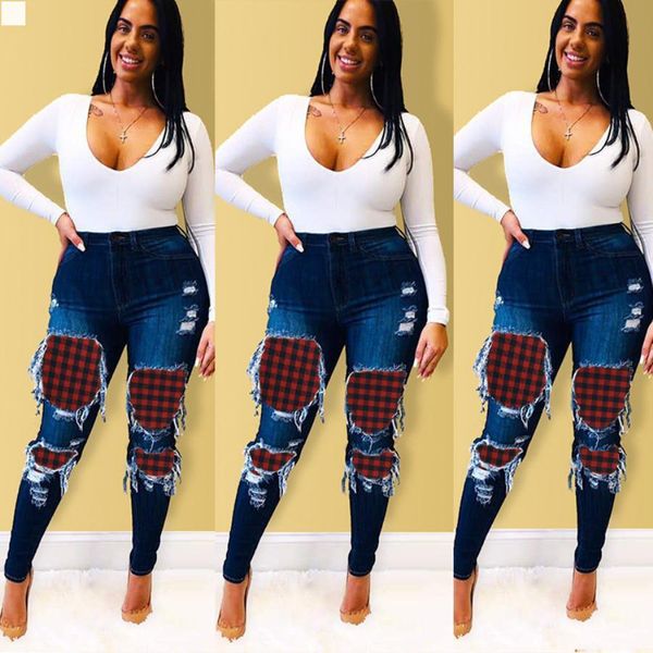 

plus size womans clothes woman pants ripped women designer jeans femme high waisted leggings streetwear denim trousers black unique female i, Blue