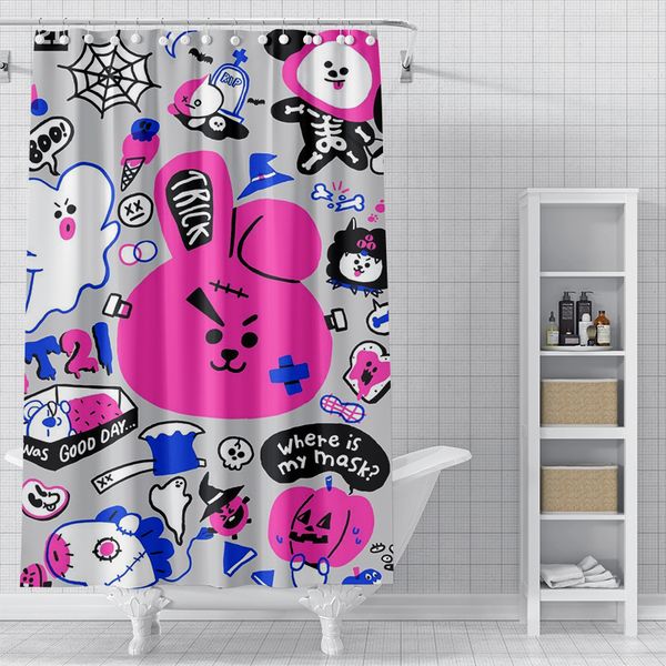 

little pink rabbit pattern 3d printed shower curtain waterproof, antifouling, durable, fine workmanship