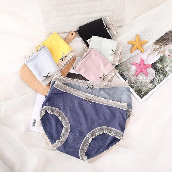 

women's panties japanese soft modal women waistline ventilate antibiosis lace pink underwear, Black;pink