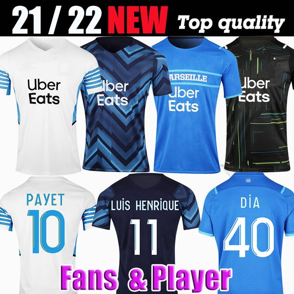 

Fan + player version Marseille soccer jersey Olympique De 21 22 OM 2021 2022 maillot foot CUISANCE THAUVIN BENEDETTO KAMARA PAYET football shirts men, Black;yellow