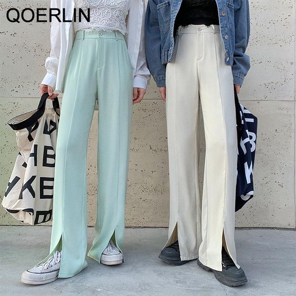 

women's pants & capris qoerlin front split suits wide leg high waist trouser female plus size black apricot draped office ladies pink g, Black;white