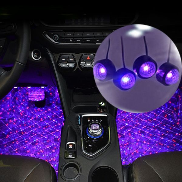 12V Carro LED Interior Foot Lights USB Ambiente Lâmpada Auto Lighting Luz de fundo RGB Universal Car Ambient Decorative Light