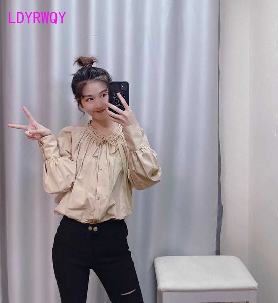 

[ldyrwqy] european and american women's bow-tie poplin shirt women turn-down collar regular casual 210603, White