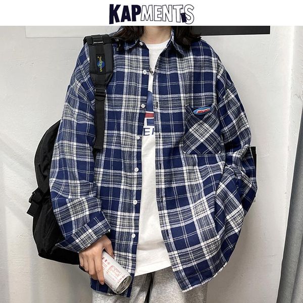 

men korean spring harajuku plaid shirts 2021 mens streetwear vintage fashions long sleeve shirt male botton up blouse men's casual, White;black