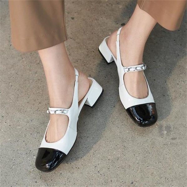 

sandals french mary jane pearl baotou spring summer thick heel square toe color matching temperament high-heeled shoes a3-22, Black