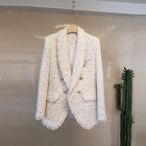 

women's jackets autumn and winter luxury turn-down collar tweed small fragrance coat round neck double-breasted women jacket female, Black;brown