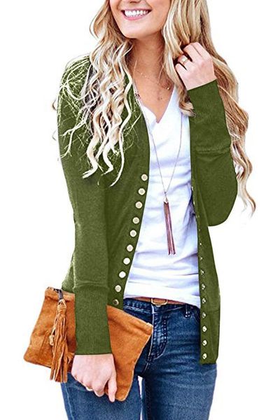 

women's jackets in the spring of brief paragraph solid color v-neck long sleeve button up cardigan jacket 6lk4, Black;brown