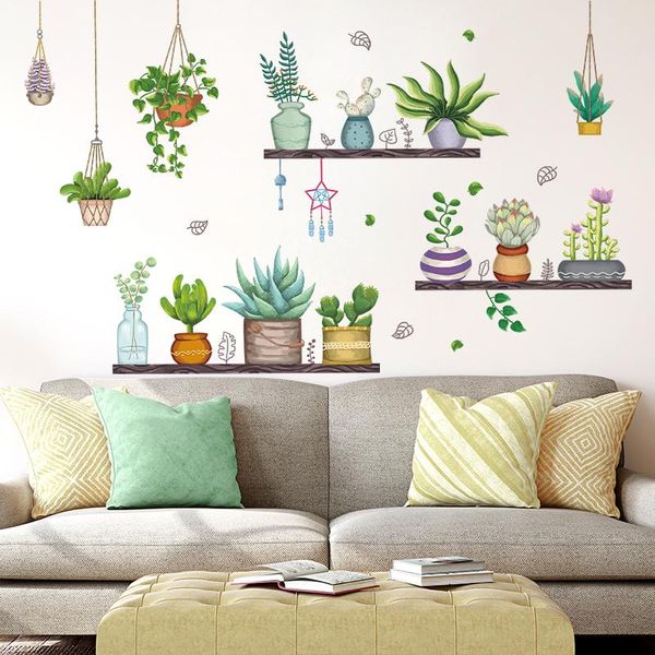 

wall stickers [shijuekongjian] garden plants diy pot culture decals for living room kitchen nursery house decoration