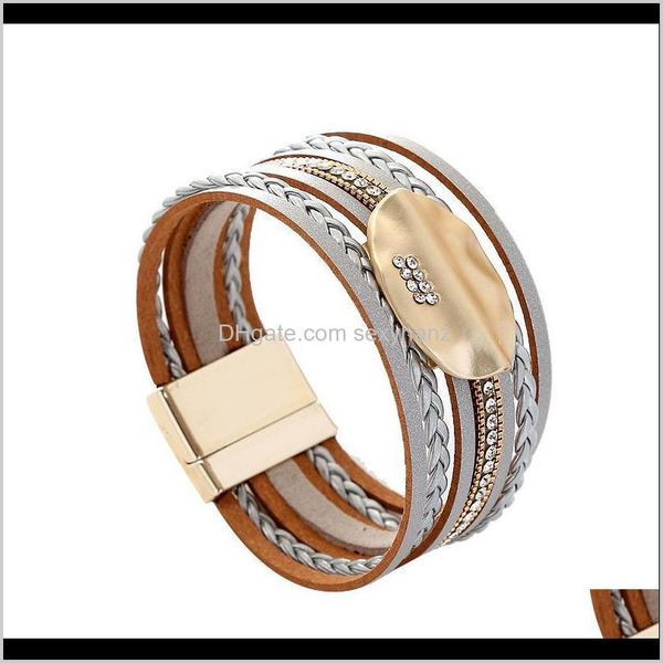 

bracelets jewelryfashion elegant women bracelet charms gold oval leaf multilayer leather wrap jewelry bohemia tennis drop delivery 2021 vofx, Golden;silver