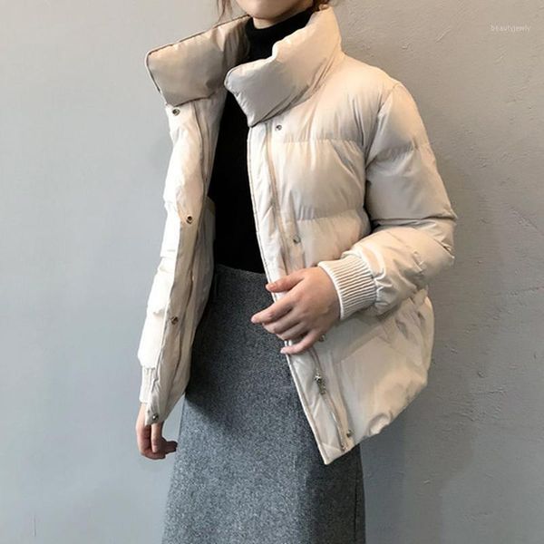 

women's down & parkas fashion winter parka keep warm loose solid ladies' bread cotton clothing short streetwear zipper white jacke, Black