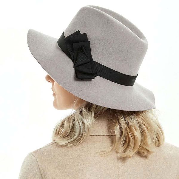 

stingy brim hats 2021 pillbox hat women's wide felt bowler fedora floppy sun bowknot cloche cap large m85, Blue;gray