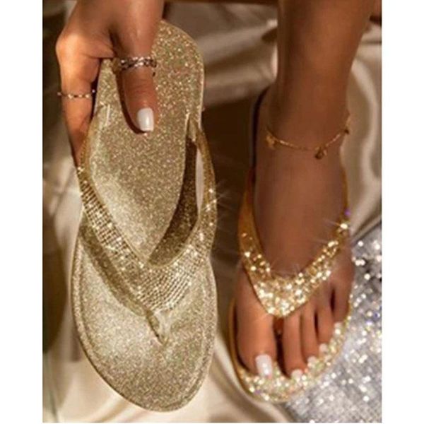 

slippers 2021 summer fashion women's flip flops outdoor ladies beach clip toe sandals casual women rhinestone glitter flat, Black