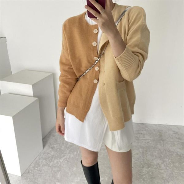 

women's knits & tees hzirip fashion women soft knitted cardigans coats patchwork 2021 sweaters femme all match slim casual ol t, White