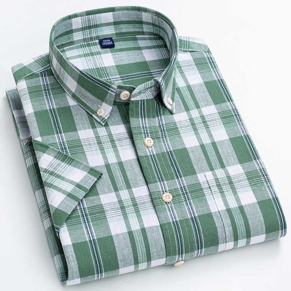 

summer stylish shirt men green plaid cotton+linen short-sleeved casual non-iron breathable comfort button up solid male clothes 210609, White;black