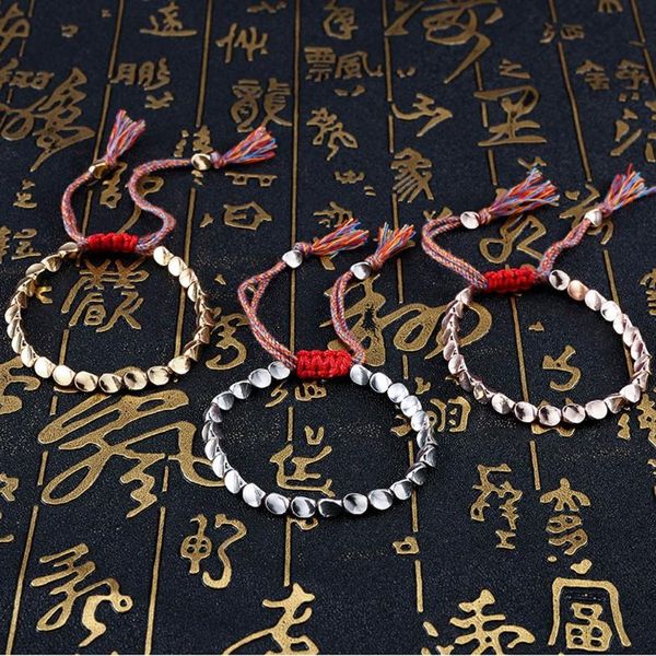 

link, chain cotton luck rope bracelet tibetan copper bead buddhist braided good lucky amulet jewelry adjustable, Black