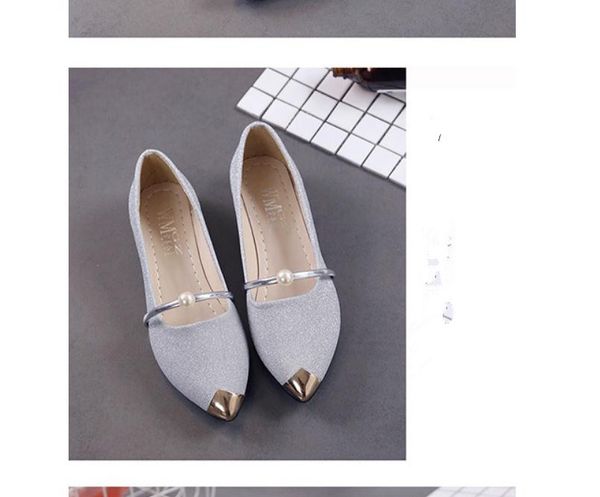 

women's shoes spring and autumn flat bottom pointed end sequined cloth @4060, Black