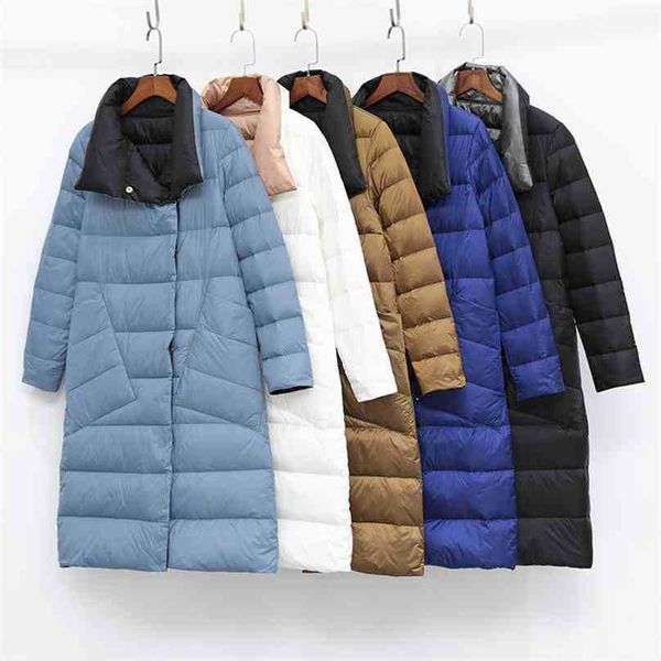 Winter Down Jakcet Women Plus Size Medium Long White Duck Coats Ladies Outwear Coreano Donna Entrambi i lati Piuma leggera 210525