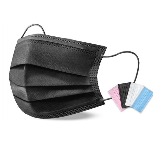 

mouth face mask disposable black non-woven anti-dust 3 layers filter activated carbon protective anti dust breathable earloops masks