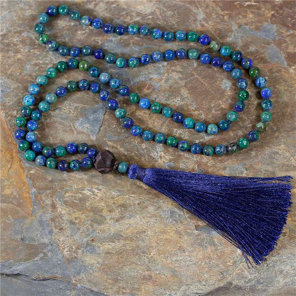 

108 beads mala tassel necklace wooden lotus women 8mm natural stone knotted yoga meditation necklaces handmade jewelry dropship, Silver