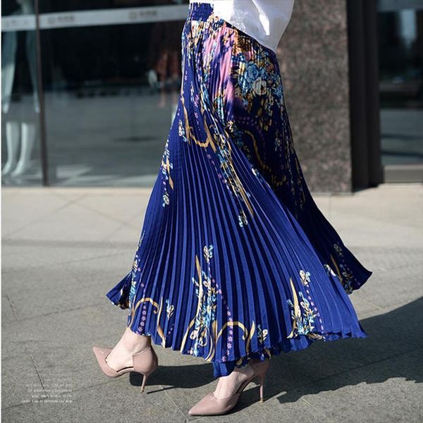 

long princess chiffon pleated vintage womens skirt high waist big bottom saia summer style jupe femme, Black
