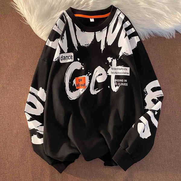 

punk 2022 print hip hop streetwear sweatshirt men's black white hoodies spring autumn casual clothes