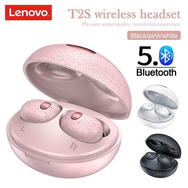 

lenovo t2s wireless earphone with microphone tws binaural waterproof hifi stereo sound earbuds charger case cell phone earphones