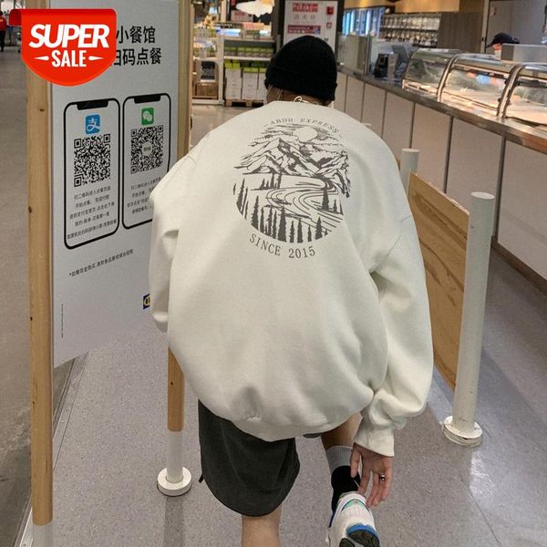 

intfeday korean style street simple round neck sweater men and women art print pullover jacket #uy4h, Black