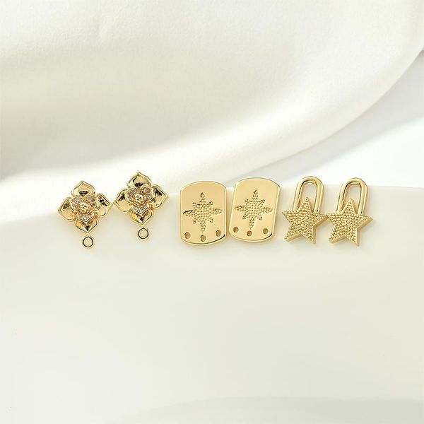 

charms copper plated 14k true gold rose five-pointed star 925 silver needle earrings diy jewelry material accessories, Bronze;silver