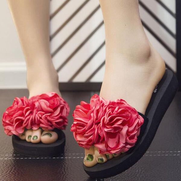 

slippers summer womens fashion handmade flowers personalized flip flops beach platform sandals non-slip shoes woman s804, Black