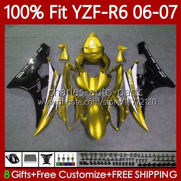 OEM Motorycycle Body per YAMAHA YZF R 6 600 CC YZF600 YZF-R6 06-07 Carrozzeria 98No.147 YZF R6 2006 2007 YZF-600 600CC Oro Nero YZFR6 06 07 Stampo ad iniezione Carenatura 100% Fit