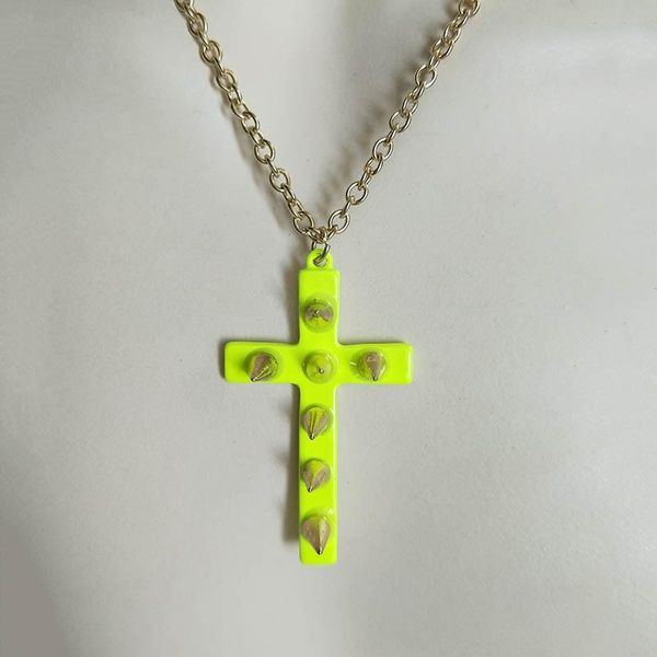 

golden three-color rivets cross for women pendant choker long necklace drop necklaces, Silver
