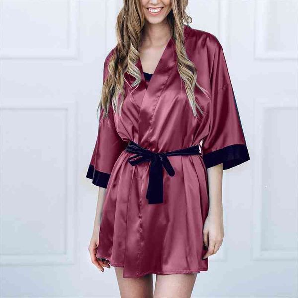 

lingerie robes silk stain women sleepwear casaul bathrobe underwear solid robe plus size night dress, Black;red