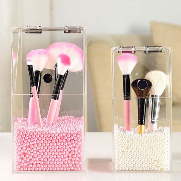 

multi-style ps acrylic makeup organizer cosmetic holder tools storage pearls box brush accessory with cover boxes & bins
