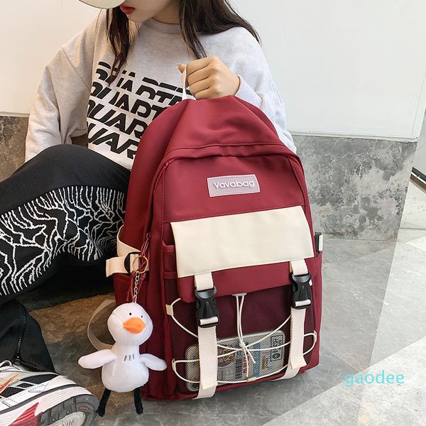 

designer-fashion kawaii large-capacity womens backpacks for school teenagers girls contrast stitching waterproof nylon travel bag
