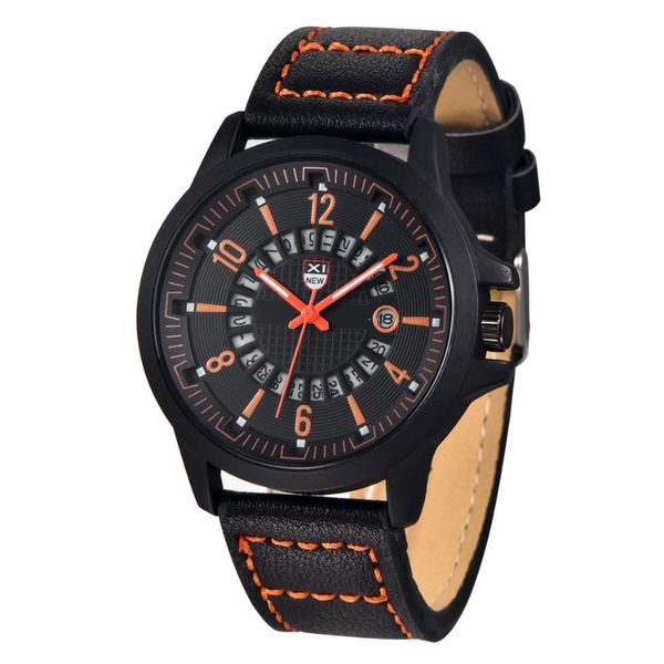 

wristwatches xi watches men fashion leather band date quartz watch calendar casual wristwatch relogio male 2021, Slivery;brown