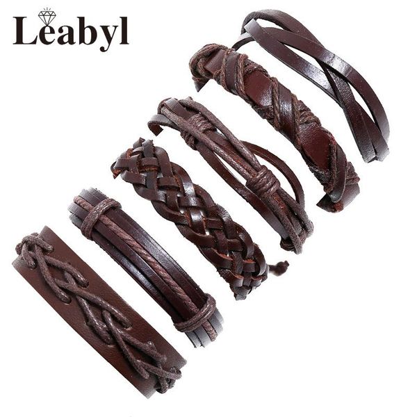 

tennis leabyl retro classic cowhide leather strap brown vintage bracelet for men boys gift diy handwork braided punk, Golden;silver