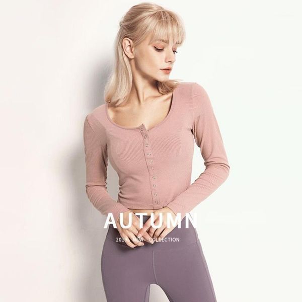

yoga outfit low collar suit sports set gym clothes fitness women long sleeve crop ribbed workout runnig
