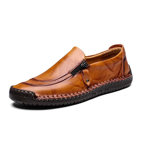 

dress shoes men's genuine leather shoes moccasins casual, breathable slider in flatfootwear size 38-48 ahra, Black