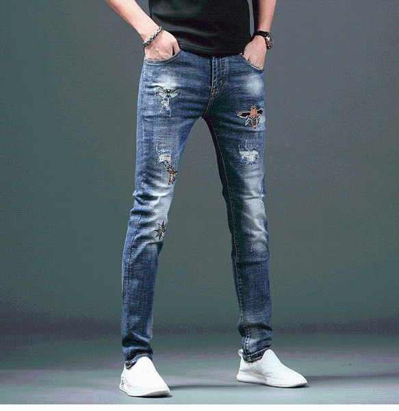 

fashion men's jeans 2021 runway european design party style clothing, Blue
