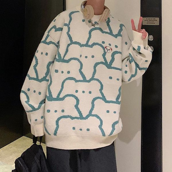 

men's sweaters printed knitted sweater men loose streetwear malr clothes pullover casual round neck long sleeve oversize coat autumn wi, White;black