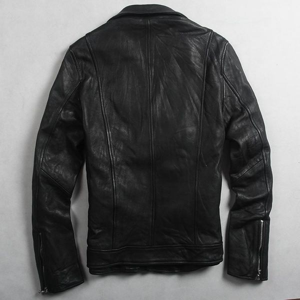 

men's leather & faux avirexfly fashion genuine with zipper pockets slim fit biker black real jacket for men