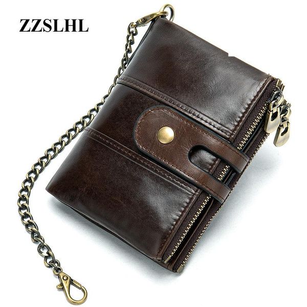 

brand design quality genuine leather men women wallet fashion zipper&hasp chains coin card purses wallets money bag, Red;black