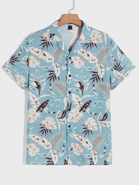 

men lapel collar tropical print shirt k4fw#, White;black